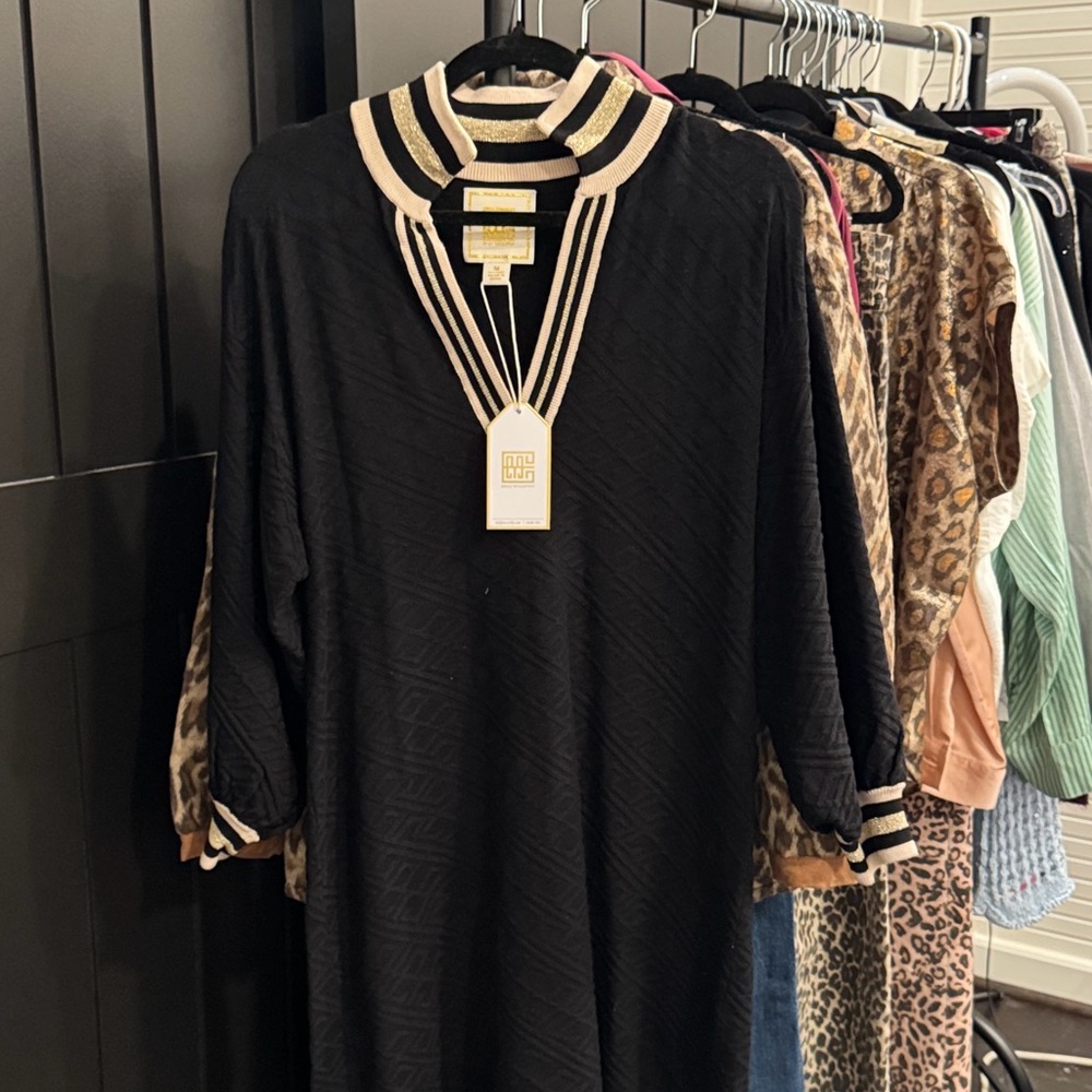 Emily McCarthy NWT Lolli black sweater dress with gold trim